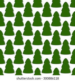 Seamless pattern with repeating green contoured fir trees
