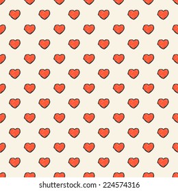 Seamless pattern. Repeating hand drawn hearts background