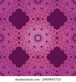 Seamless pattern, repeating lace texture for textile fabric print. Doodle line background with geometric and floral elements. Vector.