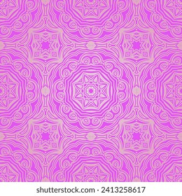 Seamless pattern, repeating lace texture for textile fabric print. Doodle line background with geometric and floral elements. Vector.