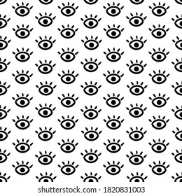 Seamless pattern with repeating open eyes. Beautiful fabric print. It can be used for packaging, wrapping paper, textile, home decor etc. Graphic vector illustration.