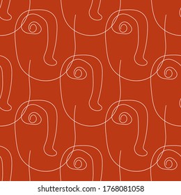 Seamless pattern with repeating outline of human face. Drawn by hand. Vector illustration.