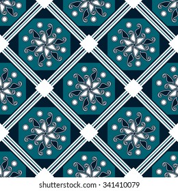 Seamless pattern with repeating patterns, blue background. Printing on ceramics. Vector illustration.