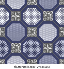 Seamless pattern with repeating patterns, gray background. Printing on ceramics. Vector illustration.