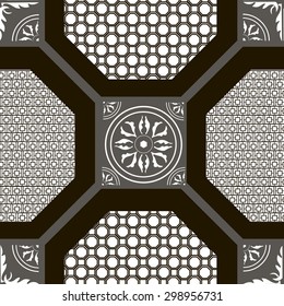 Seamless pattern with repeating patterns, gray background. Printing on ceramics. Vector illustration.