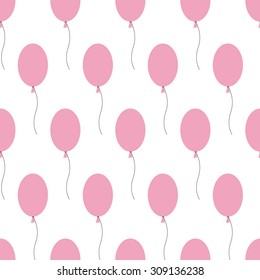 Seamless pattern with repeating pink balloons with threads isolated on white background
