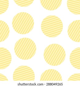 Seamless pattern with repeating round corrugated potato chips isolated on white background