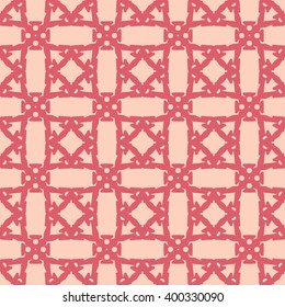 Seamless pattern with repeating square pink ornament on the light background. Vector eps illustration