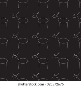 Seamless pattern with repeating white contoured reindeer