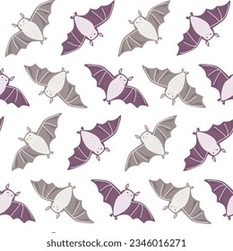 Seamless pattern with repetition of bats with open wings. Print for Halloween. Vector graphics.