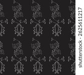 Seamless pattern with repetition monochrome outline flowery ornament Seamless pattern with decorative elements. Vector illustration. Blue background.