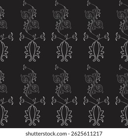 Seamless pattern with repetition monochrome outline flowery ornament Seamless pattern with decorative elements. Vector illustration. Blue background.