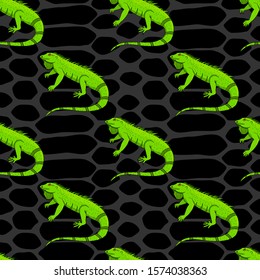 Seamless pattern with reptiles chameleon green. Colorful fauna vector illustration. Vector Hand drawn background for design and decoration textile, covers, package, wrapping paper.