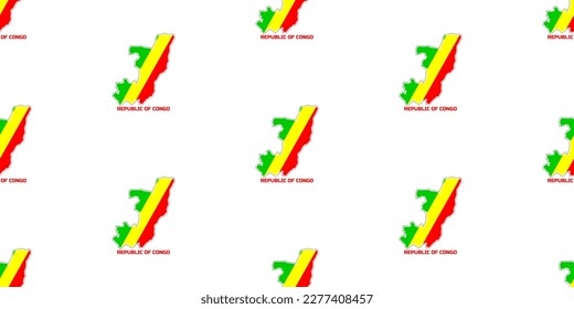 Seamless pattern of REPUBLIC OF CONGO country  map in colors of  the REPUBLIC OF COKO flag.  With the caption of  the country name "REPUBLIC OF CONGO".