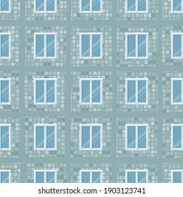 seamless pattern from residential building, with windows. Vector illustration. Cartoon style.