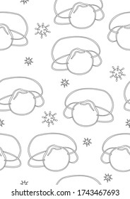 Patrón sin foco con respiradores para protección respiratoria y cuidado durante una epidemia. Esbozar ilustración de material vectorial con máscara facial médica en formato A4 como página de color