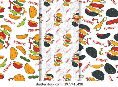 Seamless pattern of restaurant hamburger