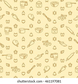 Seamless pattern with restaurant and kitchen utensils for cookies