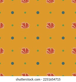 Seamless Pattern in Retro 1970 Peace Style. Floral Seventies Background. Groovy Flowers. Simple Hand Drawn Vector Illustration. Trendy Texture Designed for fabric, textile, printing
