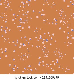 Seamless Pattern in Retro 1970 Peace Style. Floral Petal Seventies Background. Groovy Flowers. Hand Drawn Vector Illustration. Trendy Texture Designed for fabric, textile, printing