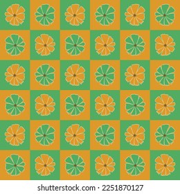 Seamless Pattern in Retro 1970 Peace Style. Floral Seventies Background. Groovy Flowers. Hand Drawn Vector Illustration. Trendy Texture Designed for fabric, textile, printing