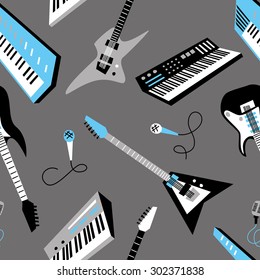 Seamless pattern with retro 80s musical instruments 2