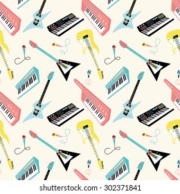 Seamless pattern with retro 80s musical instruments 4