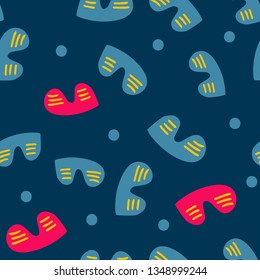 Seamless pattern with retro 80s sunglasses on blue backround. Vector illustration in trendy style. 