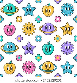 Seamless pattern of retro 90s style elements. EPS 10 vector illustration.