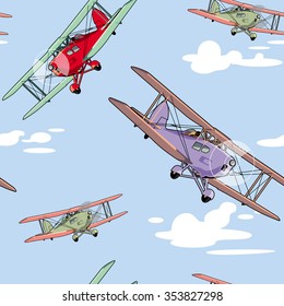 Seamless pattern with retro airplanes