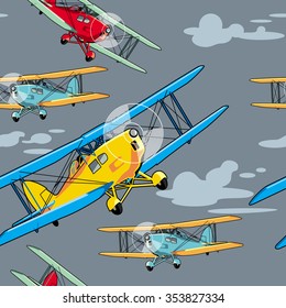 Seamless pattern with retro airplanes