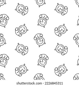 Seamless pattern with retro alarm clock hand drawn doodle outline vector