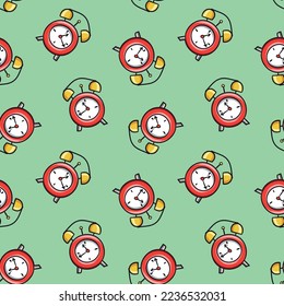 Seamless pattern with retro alarm clock doodle vector