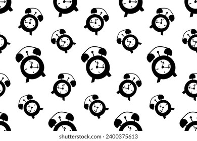 Seamless pattern with retro alarm clock silhouette vector