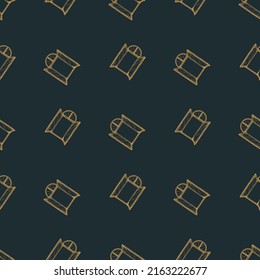 Seamless pattern of retro arch windows engraving. Vintage background cute window in hand drawn style. Vector repeated design texture for print, fabric, wrapping, wallpaper, tissue.