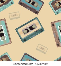 Seamless Pattern with retro audio cassettes. Retro. Vector