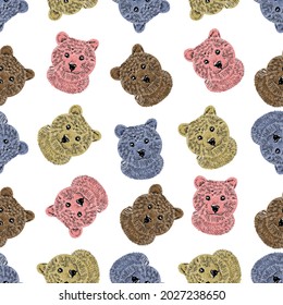 Seamless pattern, retro bears on a white background. For the design of children's themes.