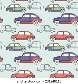 Seamless pattern with retro cars on light background