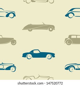 Seamless pattern with retro cars. Vector background with old vintage cars, can be used in the design, print and wallpaper.