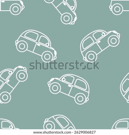 Seamless pattern with retro cars in white outline
