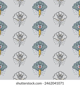 seamless pattern retro cartoon angry clouds