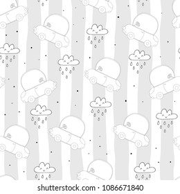 seamless pattern with retro cartoon car. vector print.