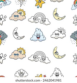 seamless pattern retro cartoon sky character