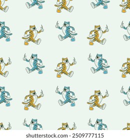 seamless pattern retro cartoon of two tiger