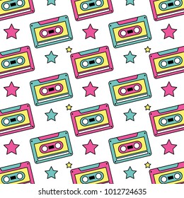 seamless pattern retro cassette tape recorder
