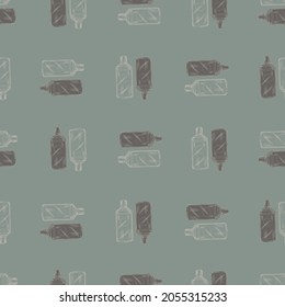 Seamless pattern retro chinese bottle on green background. Geometrical texture template for menu restaurant. Design vector illustration.