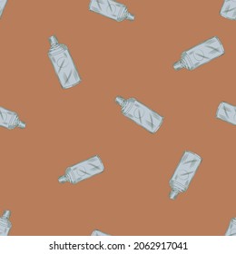 Seamless pattern retro chinese bottle on orange background. Random texture template for menu restaurant. Design vector illustration.