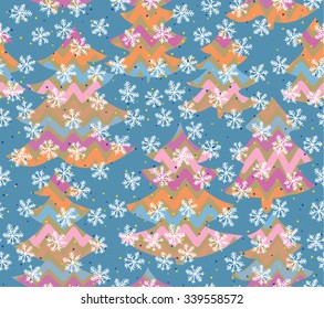Seamless Pattern with Retro Christmas Trees.