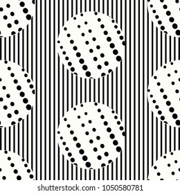 Seamless pattern in retro colors with stripes and polka dot. Vector illustration