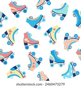 Seamless pattern with retro colourful roller skates. Vector illustration.